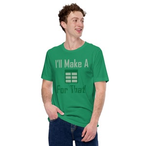May include: A green t-shirt with the text "I'll Make A" and a grey grid icon, followed by the text "For That".