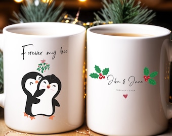 Tazas navideñas para parejas, tazas navideñas "Forever My Boo", regalos navideños para parejas, recién casados, regalos para él y para ella, regalos para parejas