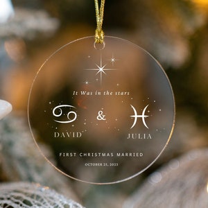 Celestial Christmas Ornament For Couples, His & Her Zodiac Sign,Newlywed Christmas, Mr. and Mrs. First Christmas Married, Newlywed Gift