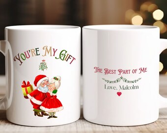 Tazas navideñas vintage a juego para parejas, regalo navideño romántico, tazas personalizadas para parejas, taza con mensaje "My Gift", regalo para parejas, regalo para esposas