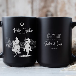 Custom Christmas Couple's Matching Mugs, Cowboy Cowgirl Couples Mugs, Christmas Couple, His and Hers, Couples Gift, Newlyweds