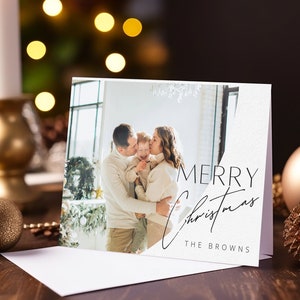 Boho Custom Christmas Card, Modern Personalized Family Photo Holiday Card, Custom Family Keepsake, 10 - 50 card pack Bundle, Christmas Cards