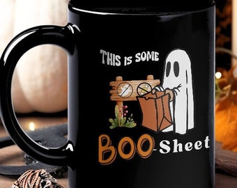 Retro Halloween Mug, Cute Ghost Mug, This is Some Boo Sheet Mug, Halloween Cup, Mug For Women, Mom Halloween, Halloween Theme Funny, Ghost