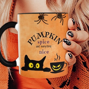 Pumpkin Spice and Everything Nice Mug: Color Morphing Design, Halloween Coffee Cup, Whimsical Trick or Treat Coffee Cup, Black Cat