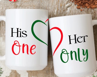 Tazas a juego de la pareja de Navidad, su única taza de Navidad, nombre de la pareja de Navidad, recién casados, él y ella, regalo de parejas