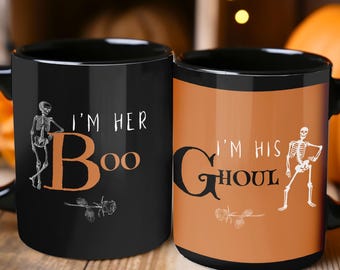 Custom Halloween Couple Mug, I'm Her Boo, I'm His Ghoul: Spooktacular Matching Mugs!, Newlyweds, His and Hers, Funny Halloween