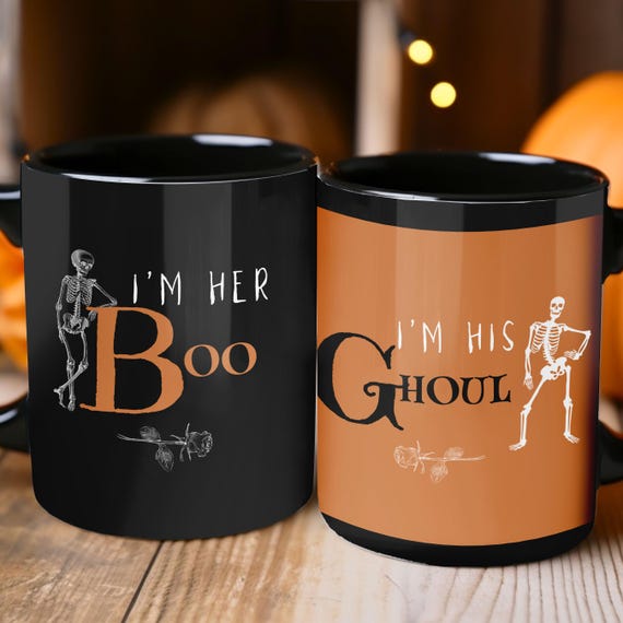 Custom Halloween Couple Mug, I'm Her Boo, I'm His Ghoul: Spooktacular Matching Mugs!, Newlyweds, His and Hers, Funny Halloween