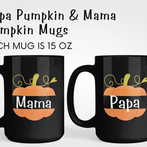 Conjunto de canecas personalizadas para a família no outono, conjunto de canecas Papai Abóbora, Mamãe Abóbora e Pequenas Abóboras, canecas de abóbora, caneca de Halloween para a família, canecas de outono para a família imagem 3