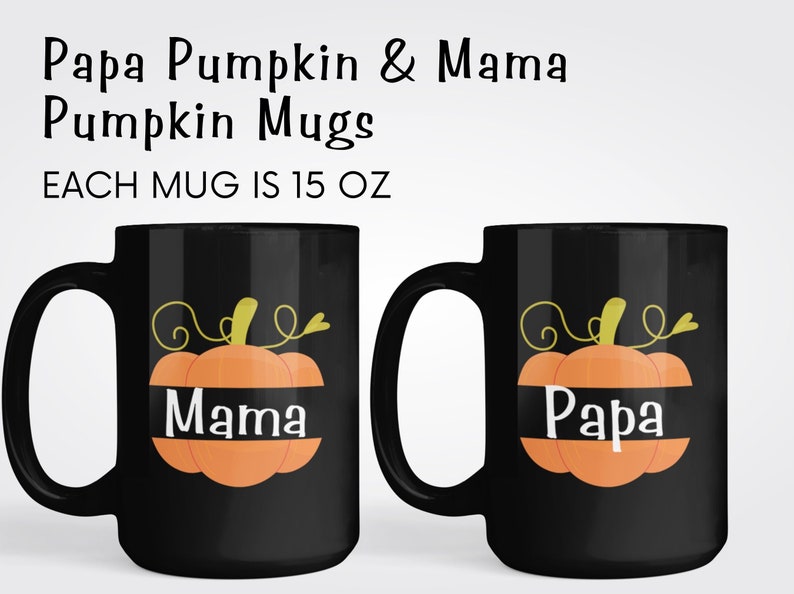 Conjunto de canecas personalizadas para a família no outono, conjunto de canecas Papai Abóbora, Mamãe Abóbora e Pequenas Abóboras, canecas de abóbora, caneca de Halloween para a família, canecas de outono para a família imagem 3