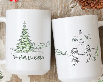 Cute First Christmas As... Mugs, Mr. & Mrs. Gift, Yulteide Couple's Mugs, Minimalist Christmas Design, Newlyweds, His and Hers, Wedding Gift