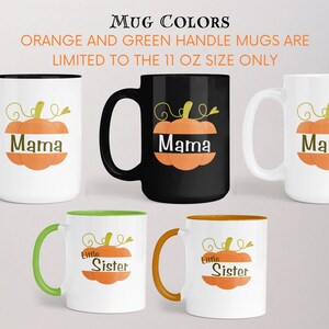 Conjunto de canecas personalizadas para a família no outono, conjunto de canecas Papai Abóbora, Mamãe Abóbora e Pequenas Abóboras, canecas de abóbora, caneca de Halloween para a família, canecas de outono para a família imagem 2