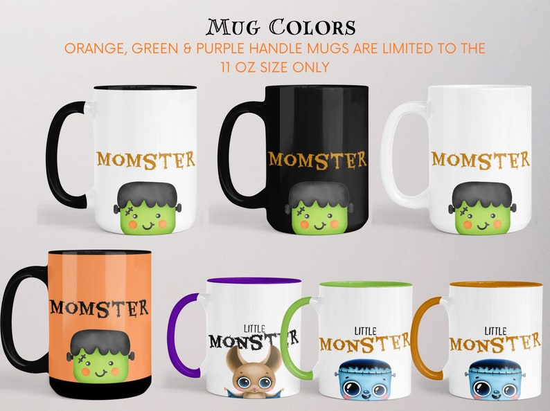 Custom Halloween Family Mugs, Dadcula and Momster with their Little Monsters, Halloween mugs for the family, Ceramic mug, Cute Halloween image 2