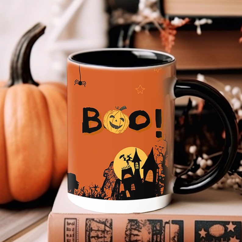 Halloween Kleur Veranderend Ontwerp, Boo-tiful Begraafplaats Kleur Morphing Mok, Halloween, Spooky Trick or Treat Cup, Pompoen Mok afbeelding 2