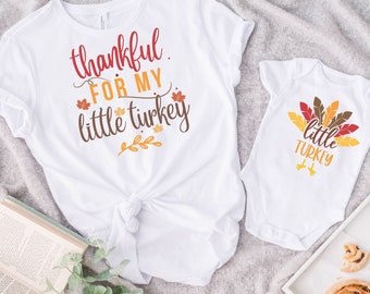 Mommy and Me Shirts, Matching Family Shirt, Thankful For My Little Turkey Shirt, Fall Shirt, Family Gift, Daughter gift, Gift For Son