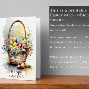 Painted Easter Basket Card, Easter Greeting Card Instant Download 7x5 ...