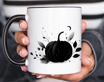 Minimalist Halloween Pumpkin Mug, Black Pumkin Coffee Cup, Elegant Spooky Fall Mug, Gothic Autumn Aesthetic Gift, Witchy Pumpkin Decor
