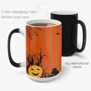 Halloween Kleur Veranderend Ontwerp, Boo-tiful Begraafplaats Kleur Morphing Mok, Halloween, Spooky Trick or Treat Cup, Pompoen Mok afbeelding 6