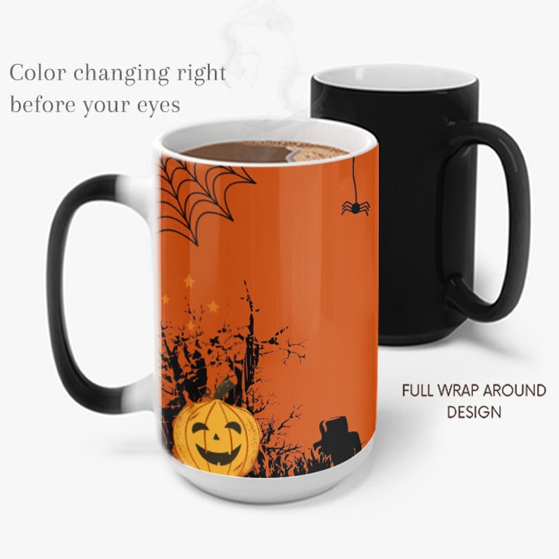 Halloween Kleur Veranderend Ontwerp, Boo-tiful Begraafplaats Kleur Morphing Mok, Halloween, Spooky Trick or Treat Cup, Pompoen Mok afbeelding 6