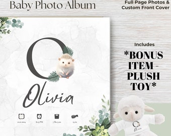 Spersonalizowany album ze zdjęciami dziecka, Cherished Moments Baby Photo Album & Toy, Album rodzinny, Pierwszy rok życia dziecka, Spersonalizowany monogram dziecka, Prezent dla dziecka