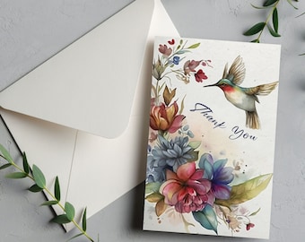 Dankeskarte, Aquarell Kolibri handbemalt, innen leer, Grußkarte, Naturliebhaber, Vogelliebhaber, Briefpapier