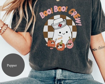 Camisa de Halloween, Camisa fantasma de Halloween, Camisa retro de Halloween, Camisa Boo Boo Crew, Camisa de enfermera vintage, Camisa de enfermera, Camisa retro de otoño
