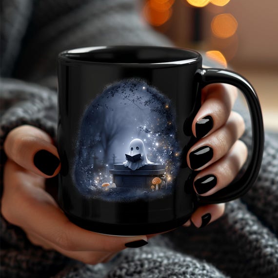 Cute Halloween Ghost Mug, Cute Ghost Reading a Book, Gift for Book Lovers, Spooky Coffee Cup, Warm Fall Mug, Bookish Theme
