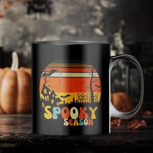 Taza con cambio de color, taza de temporada espeluznante: diseño retro de fantasmas, taza de café vintage de Halloween, cambio de color