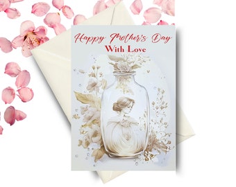 Mother's Day Card, Happy Mother's Day With Love, Flower Card, New Mom, Gift For Mom, Gift For Grandma, Blank Inside