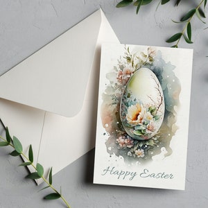 Tarjeta de Pascua personalizada para ella él. Huevo de Pascua pintado a mano personalizado para regalos de Pascua de hija para esposa mamá o papá, tarjeta con sobre