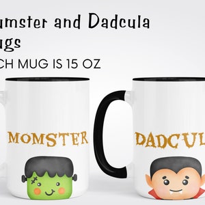 Custom Halloween Family Mugs, Dadcula and Momster with their Little Monsters, Halloween mugs for the family, Ceramic mug, Cute Halloween image 3