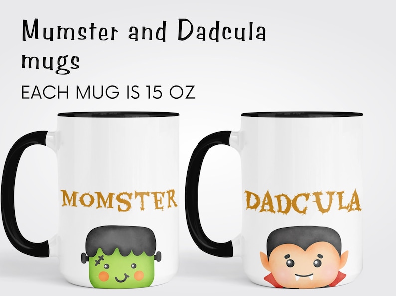 Custom Halloween Family Mugs, Dadcula and Momster with their Little Monsters, Halloween mugs for the family, Ceramic mug, Cute Halloween image 3