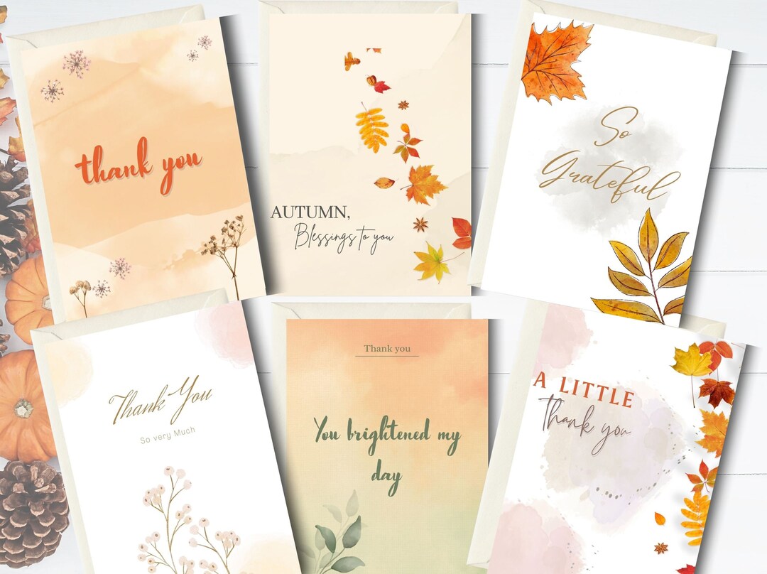 Thank You Card Pack | Autumn Gratitude Watercolor Bundle | Fall Cards ...