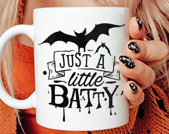 Bat Halloween Mug, A Little Batty, Bat Coffee Cup, Halloween, Spooky Mug, Holiday Mug, Whimsical Coffee Mug