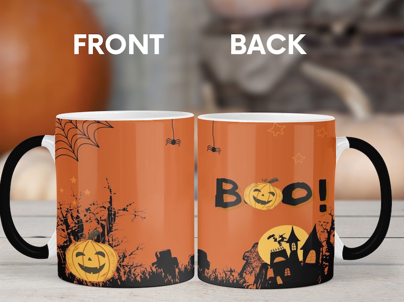 Halloween Kleur Veranderend Ontwerp, Boo-tiful Begraafplaats Kleur Morphing Mok, Halloween, Spooky Trick or Treat Cup, Pompoen Mok afbeelding 4