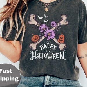 Retro Halloween Comfort Colors shirt, Happy Halloween Tee, Vintage Halloween Shirt, Retro Shirt, Spooky Season Shirt, Skeleton Tee