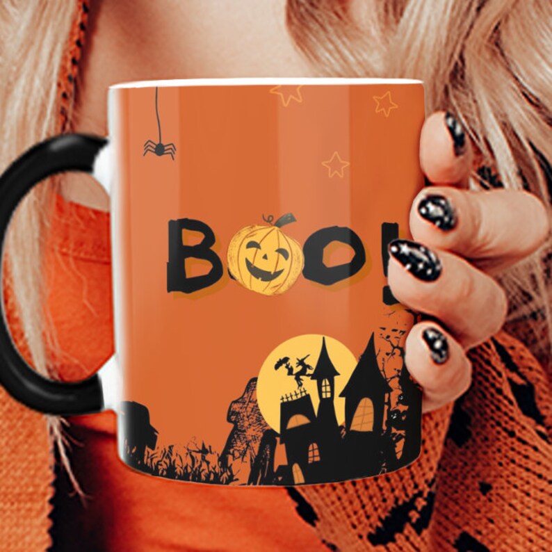Halloween Kleur Veranderend Ontwerp, Boo-tiful Begraafplaats Kleur Morphing Mok, Halloween, Spooky Trick or Treat Cup, Pompoen Mok afbeelding 1