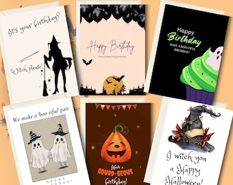 Halloween Birthday Card Pack | Halloween Birthday Bundle | Halloween Cards | Pumpkin Cards | Witch Greeting Cards | Fun Cards | Blank Inside