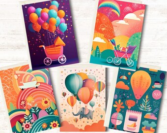 Children's Birthday Cards, Whimsical Children's Greeting Card Set | Assorted (set of 5 Cards) Kids Any Occasion Set | Blank Inside
