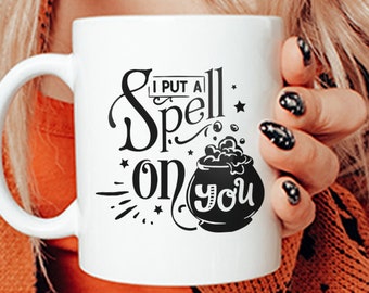I Put A Spell On You Mug, Halloween Witch Mug, Black Cat, Halloween For Women, Vintage Halloween Coffee Cup, Witch Mug, Enchanting, Cauldron
