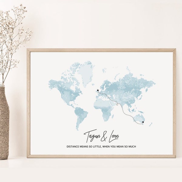 Custom States Map Print, Personalized  Long Distance Two State Map, Long Distance Relationship, Watercolor States, Personalised Map