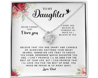 Gift For Daughter From Dad Necklace, To My Daughter Love Knot Necklace, Daughter Gift From Dad, With Message Card, Daughter Birthday