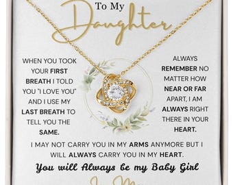 To My Daughter Necklace: Cubic Zirconia, White or Yellow Gold Finish