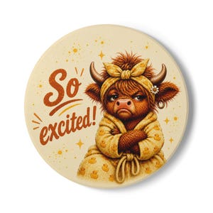 Zo opgewonden! Keramische onderzetter Grumpy Highland Cow | Leuke drinkmat voor dieren
