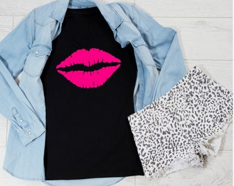 Pink lips shirt hot pink shirt cute lips shirt unique shirt for her pink lips tshirt trendy shirt lips shirt