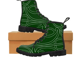 Green Women's Canvas Boots Maori design