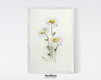 Printable Watercolor Spring Daisies Wall Decor · Spring Floral Home Decor · Spring Flowers Printable Wall Art · Floral Digital Download