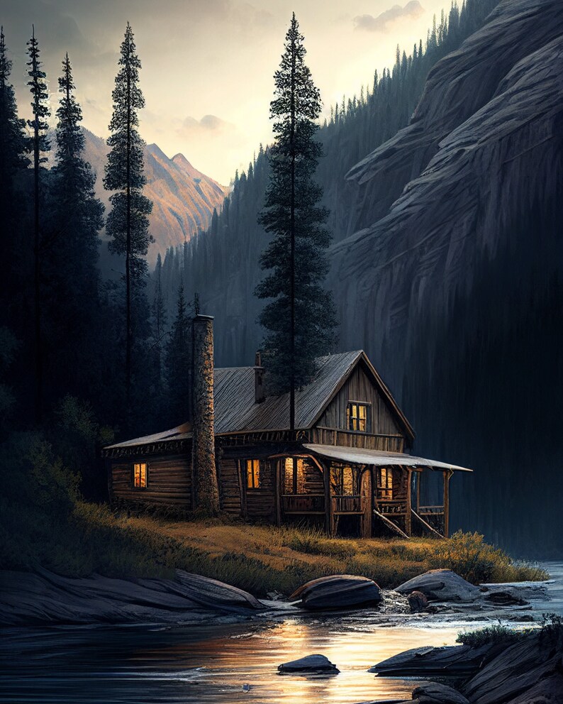 Cabin Wall Art Cabin in the Woods Digital Art Forest AI Etsy