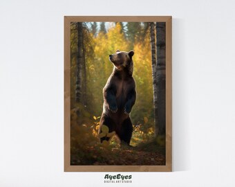 Printable Majestic Bear Wall Art · Nature-Inspired AI-Generated Illustration · Striking Bear Wall Decor · Unique Gift for Dad