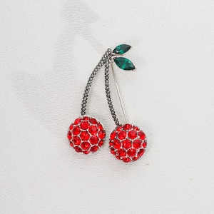Vintage Marcasite Sterling Silver Double Cherry Berries Rhinestone Brooch Gemstone A925 Thailand