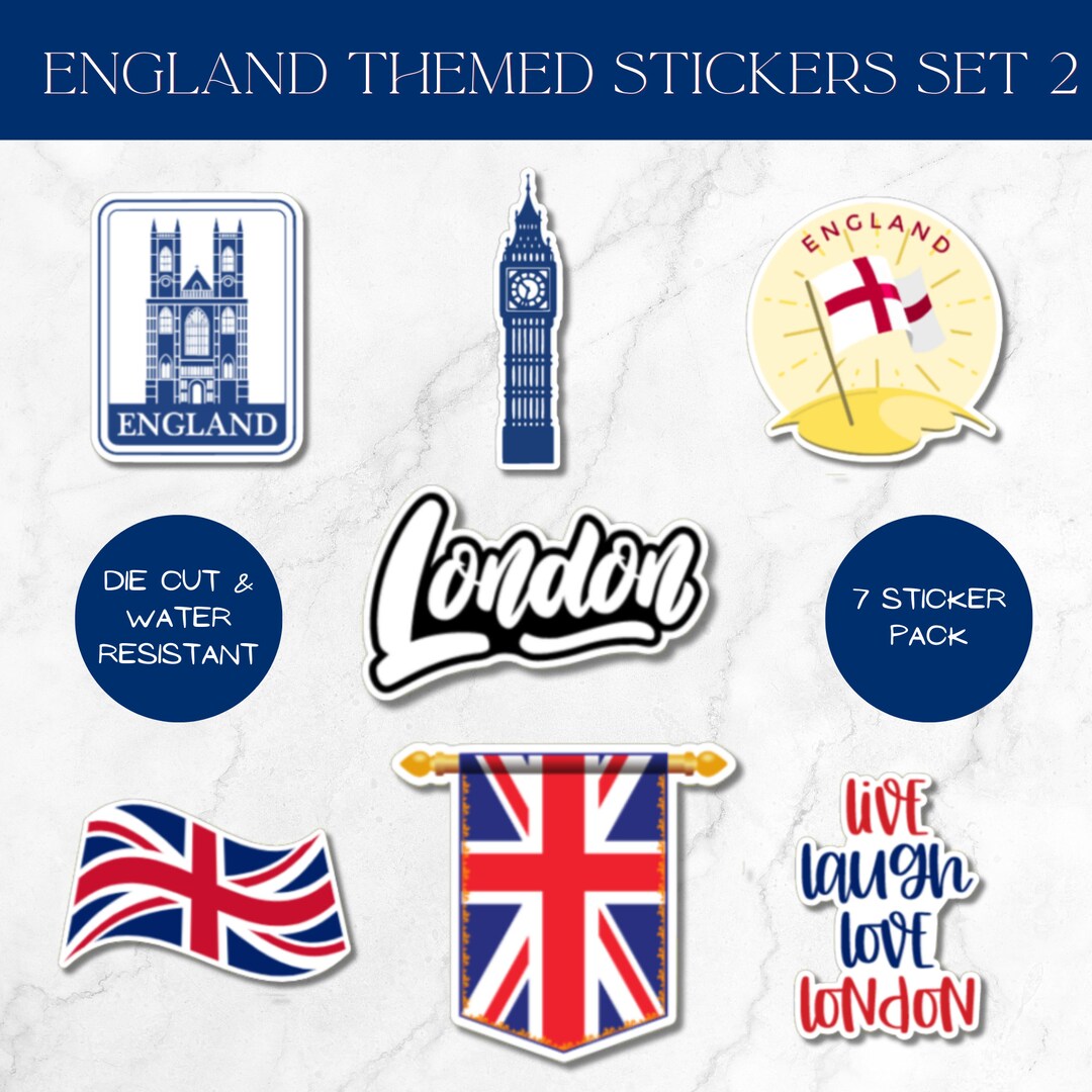 England Waterproof Die-cut Stickers Set 2, Water Resistant, Laptop ...
